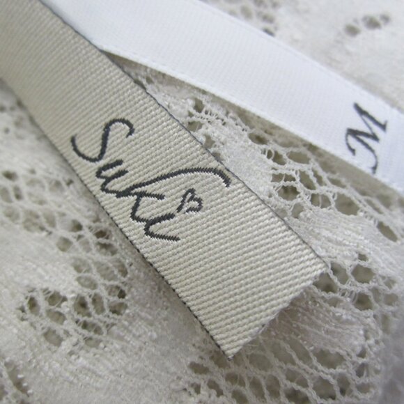 Suki Women M Taupe Ivory Floral Lace Long Sleeve Cardigan Front Ties Made in USA - Picture 4 of 12